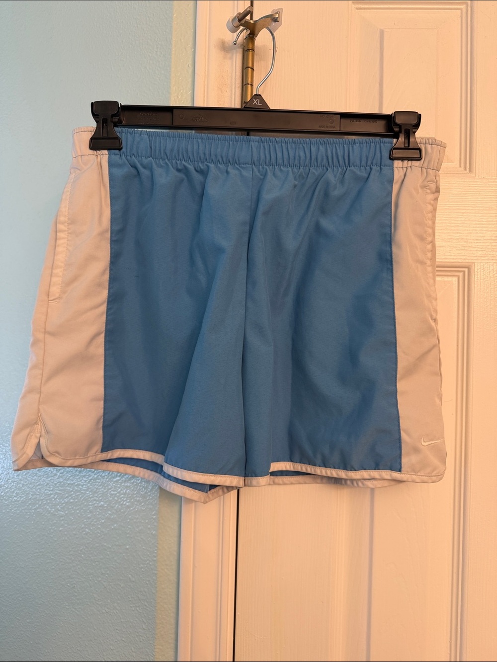 Nike Women's Sky Blue and White Athletic Shorts
